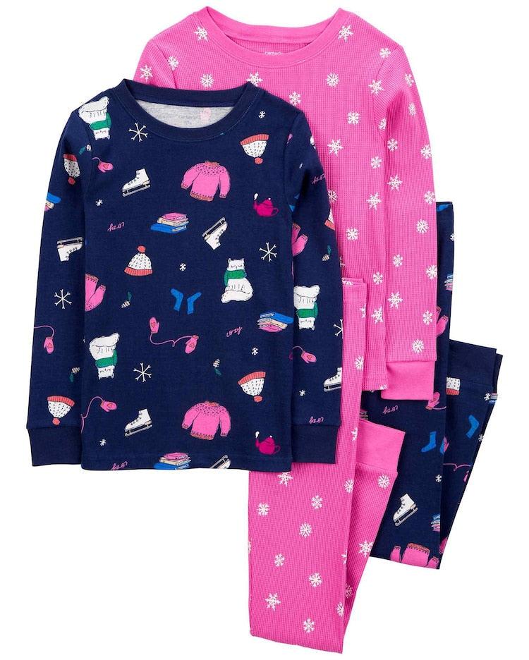 Pijama longo infantil 4 peças neve floral multicor