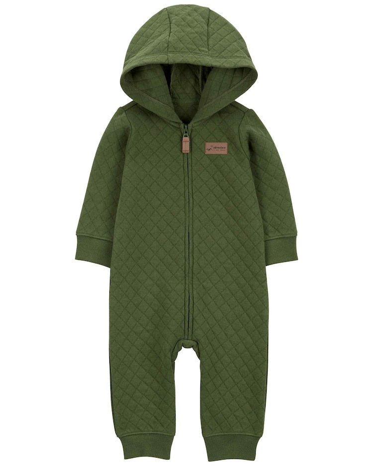 Macacão bebê texturizado com capuz verde