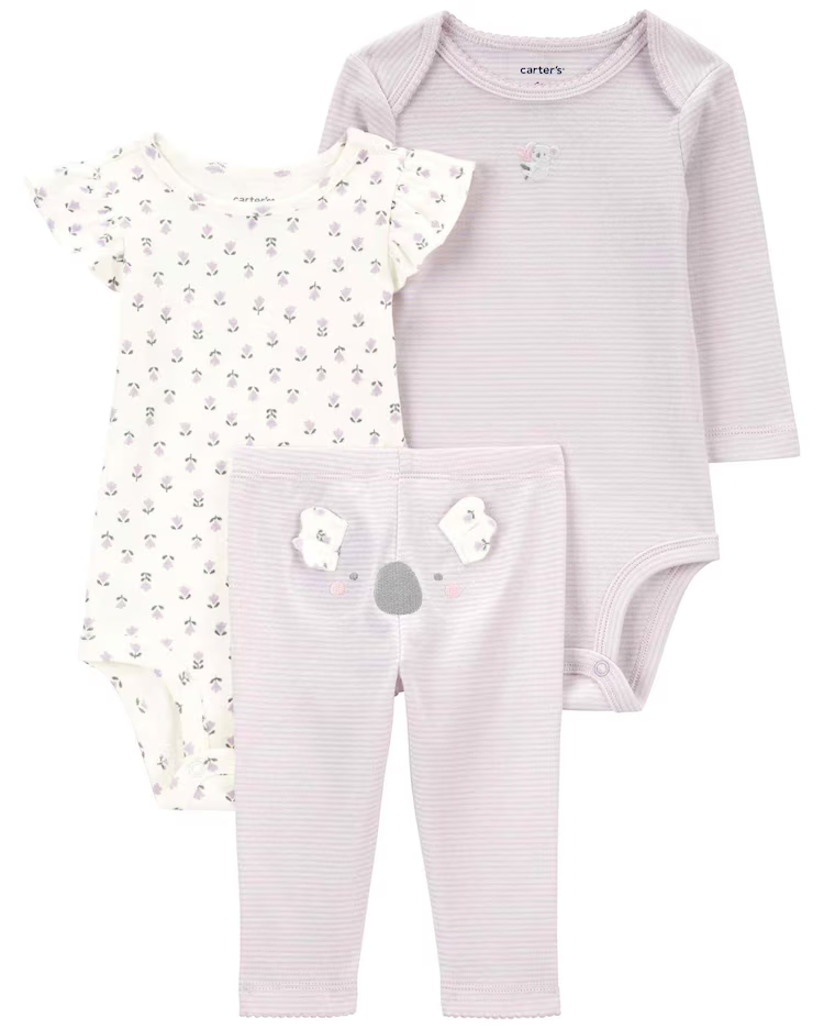 Conjunto longo bebê 3 peças floral coala multicor | Carter's