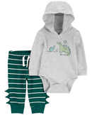 Conjunto longo de moletom bebê 2 peças dinossauro listrado multicor |