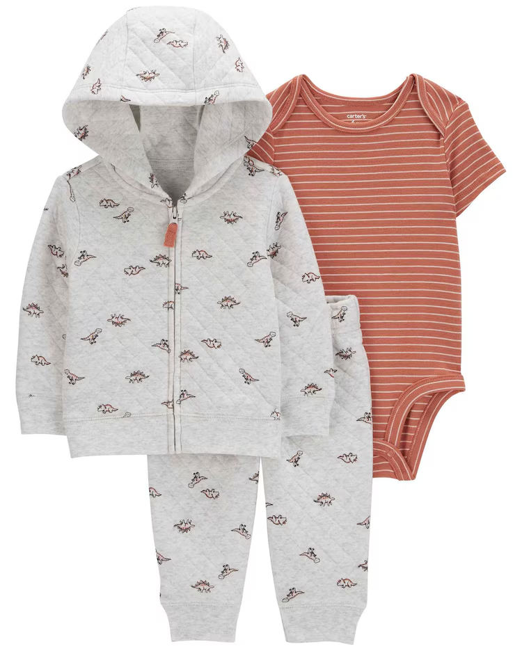 Conjunto longo de moletom bebê  3 peças dinossauros multicor |