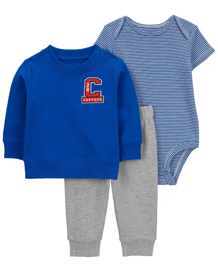 Conjunto longo de moletom bebê 3 peças captain multicor |