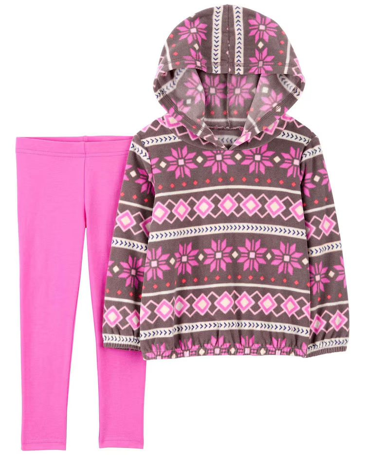 Conjunto longo infantil 2 peças fleece floral geométrico multicor |
