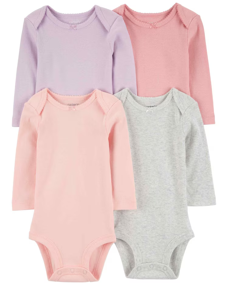 Kit body bebê 4 peças manga longa lisos multicor | Carter's